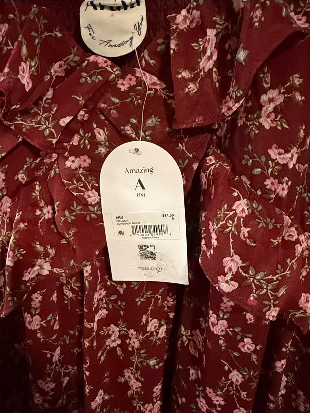 NWT Arula Size A Ruffled Floral Sundress in Burgundy and Pink - Picture 3 of 4